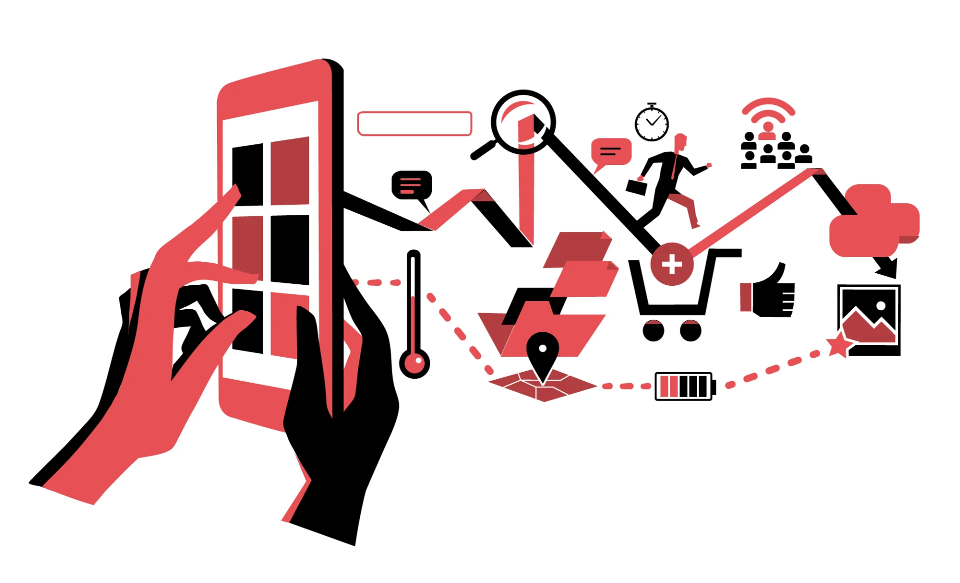 ilustracao vetorial posicionamento digital para especialistas smartphone icones